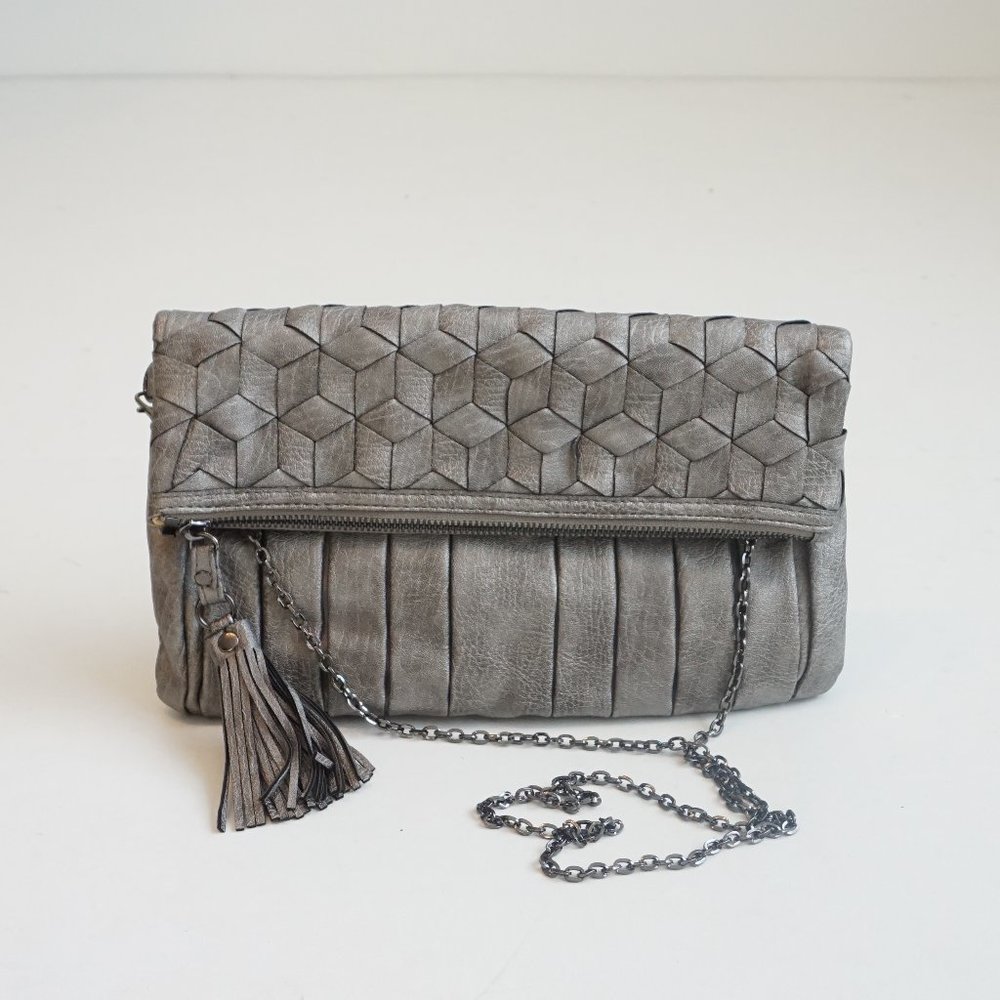 Silver Leather Clutch Purse